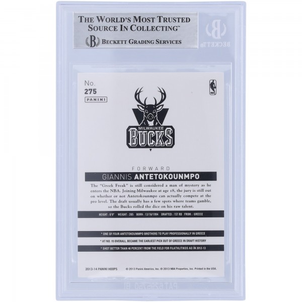 Giannis Antetokounmpo Milwaukee Bucks Autographed 2013-14 Panini Hoops #275 Beckett Fanatics Witnessed Authenticated Rookie Card