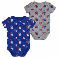 Малышам Philadelphia 76ers Royal/Gray Two-Pack Double Up Bodysuit Set