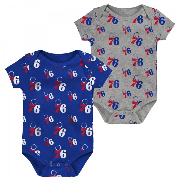Малышам Philadelphia 76ers Royal/Gray Two-Pack Double Up Bodysuit Set