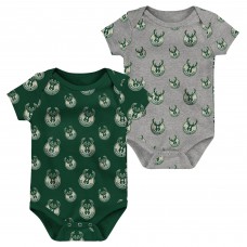 Малышам Milwaukee Bucks Hunter Green/Gray Two-Pack Double Up Bodysuit Set