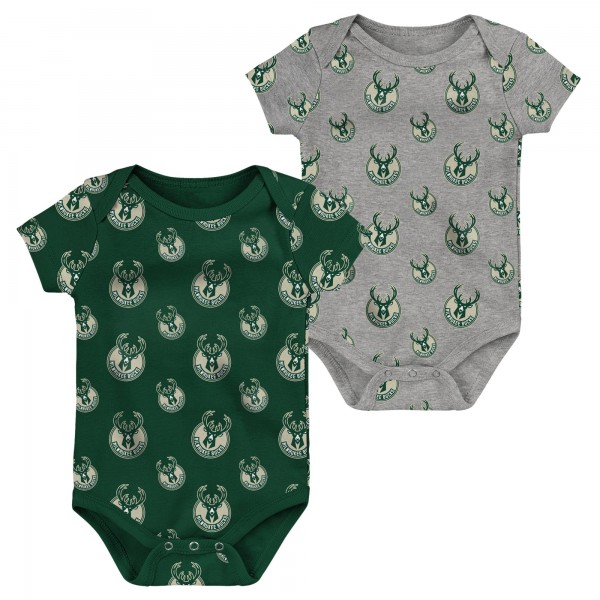 Малышам Milwaukee Bucks Hunter Green/Gray Two-Pack Double Up Bodysuit Set