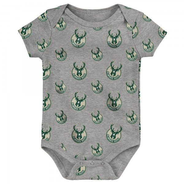Малышам Milwaukee Bucks Hunter Green/Gray Two-Pack Double Up Bodysuit Set