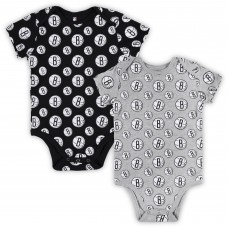 Малышам Brooklyn Nets Gray Two-Pack Double Up Bodysuit Set