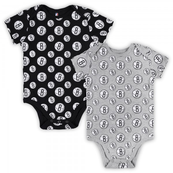 Малышам Brooklyn Nets Gray Two-Pack Double Up Bodysuit Set