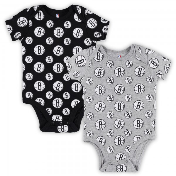 Newborn & Малышам Brooklyn Nets Gray Two-Pack Double Up Bodysuit Set