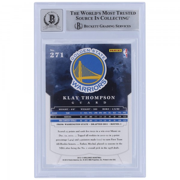 Klay Thompson Golden State Warriors Autographed 2012-13 Panini Brilliance #271 Beckett Fanatics Witnessed Authenticated 10 Rookie Card