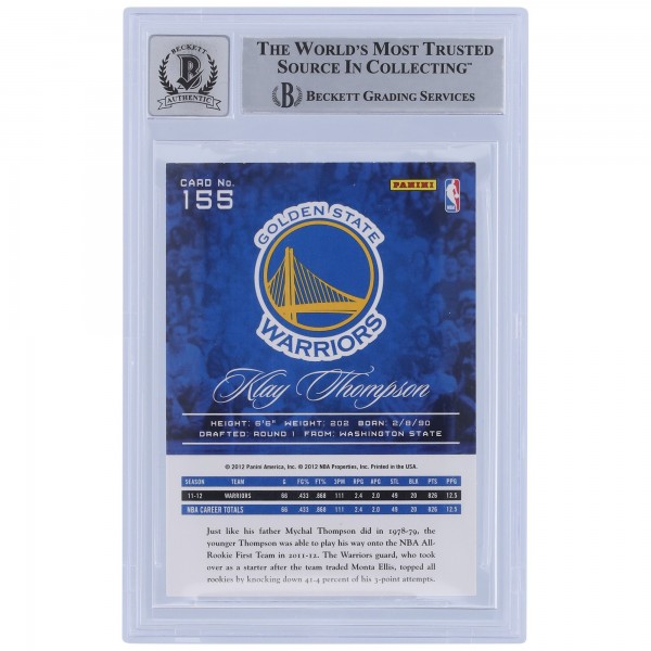 Klay Thompson Golden State Warriors Autographed 2012-13 Panini Prestige #155 Beckett Fanatics Witnessed Authenticated 9/10 Rookie Card