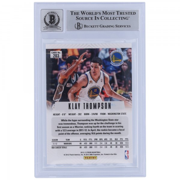Klay Thompson Golden State Warriors Autographed 2012-13 Panini Prizm #203 Beckett Fanatics Witnessed Authenticated 9/10 Rookie Card