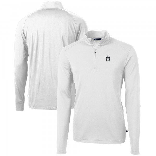 New York Yankees Cutter & Buck White Virtue Eco Pique Recycled Quarter-Zip Pullover Top