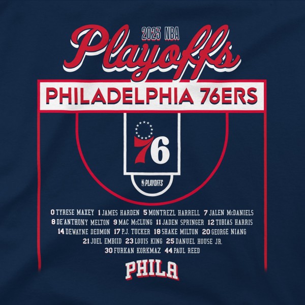 Футболка Philadelphia 76ers Stadium Essentials Unisex 2023 NBA Playoffs Roster - Navy