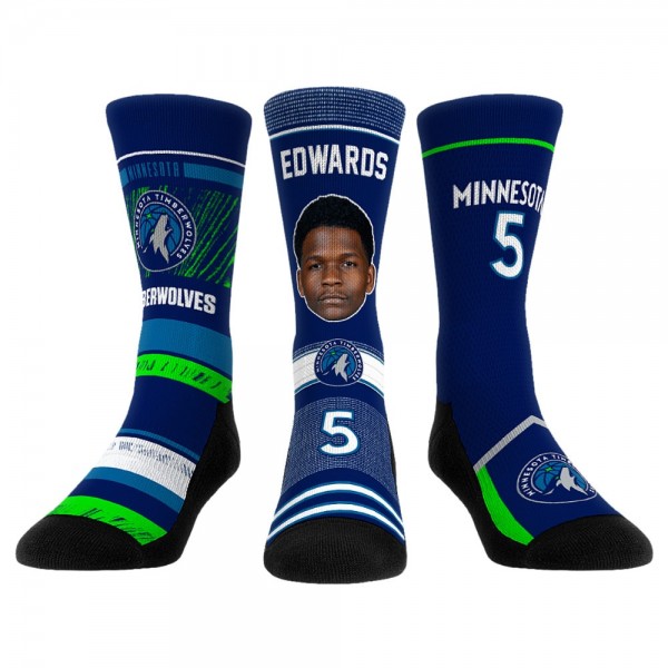 Три пары носков Anthony Edwards Minnesota Timberwolves Rock Em Unisex Player Crew