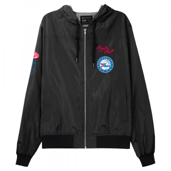 Unisex Philadelphia 76ers Bleacher Report x Mitchell & Ness Black Backstage Crew Hoodie Full-Zip Jacket