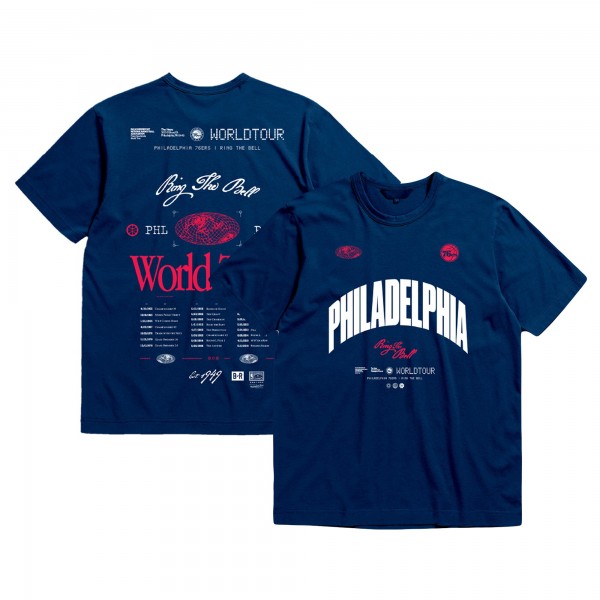 Unisex Philadelphia 76ers Bleacher Report x Mitchell & Ness Navy World Tour T-Shirt
