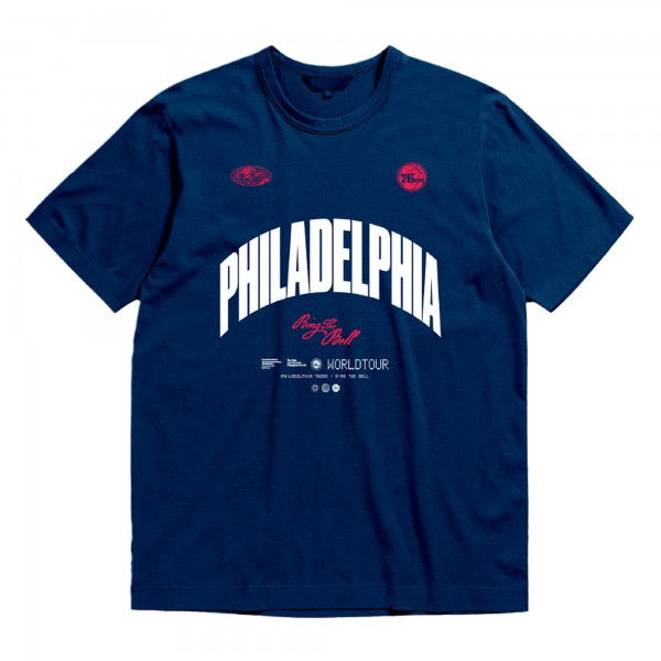 Unisex Philadelphia 76ers Bleacher Report x Mitchell & Ness Navy World Tour T-Shirt