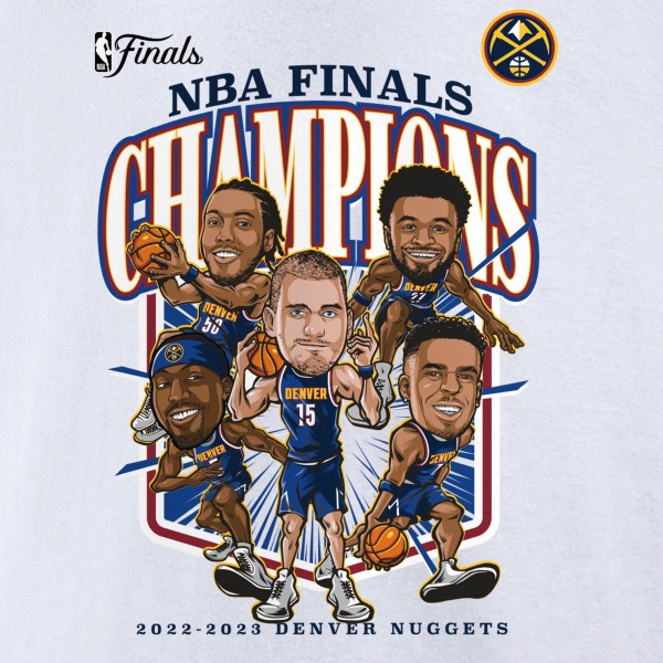 Чемпионская футболка Denver Nuggets 2023 NBA Finals Champions Windmill Team Caricature - White