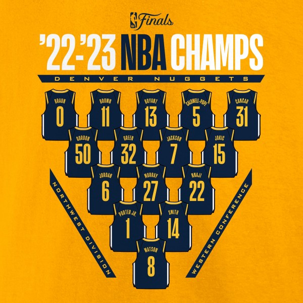 Игровая форма  Чемпионская футболка Denver Nuggets 2023 NBA Finals Champions Close Out Roster - Gold