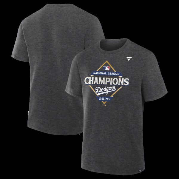 Los Angeles Dodgers Fanatics Heather Charcoal 2025 National League Champions Locker Room T-Shirt