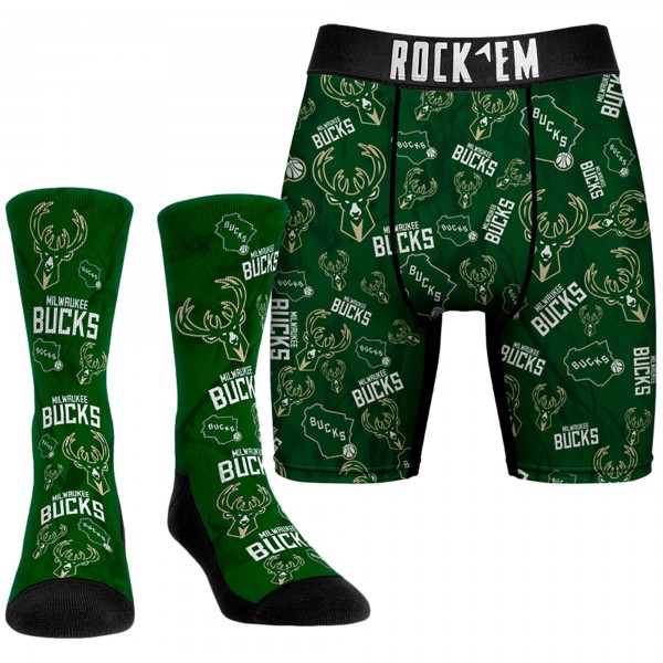 Носки и трусы Milwaukee Bucks Rock Em All-Over Logo - Forest Green