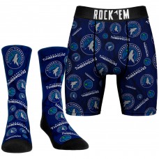 Minnesota Timberwolves Rock Em Socks All-Over Logo Boxer Briefs & Crew Socks Combo Pack - Navy
