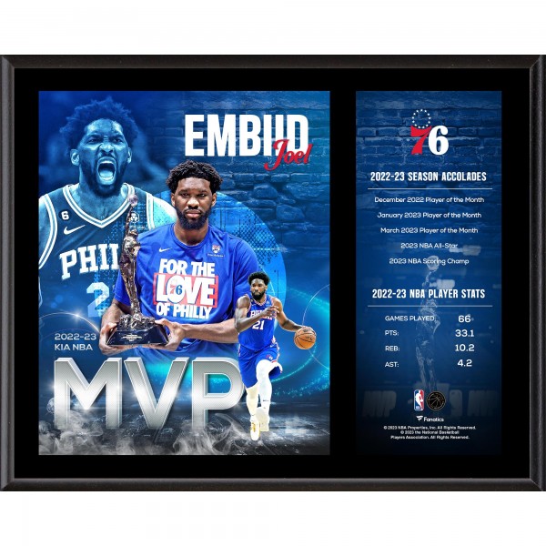 Joel Embiid Philadelphia 76ers Fanatics Authentic 12 x 15 2022-23 NBA MVP Sublimated Plaque