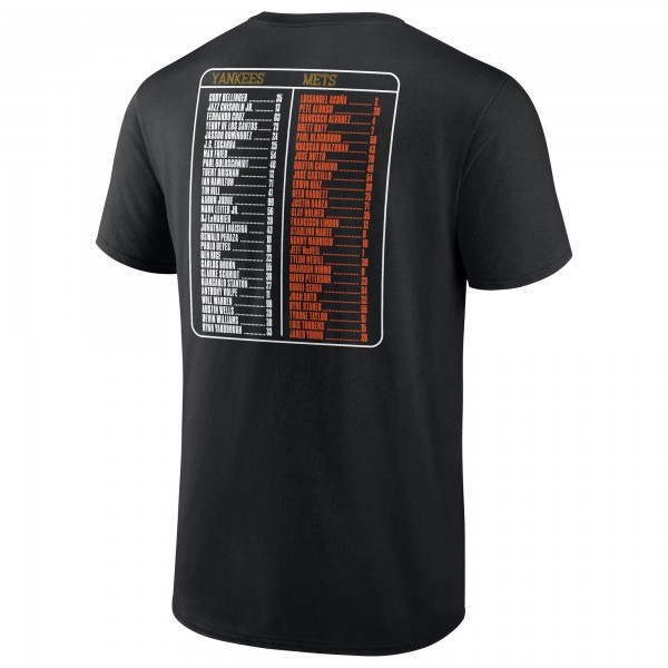New York Yankees vs. New York Mets Fanatics Black 2025 Subway Series Roster T-Shirt