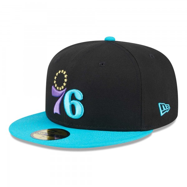Бейсболка Philadelphia 76ers New Era Black/Turquoise Arcade Scheme 59FIFTY
