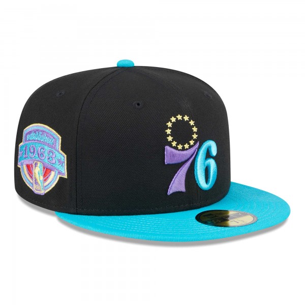 Бейсболка Philadelphia 76ers New Era Black/Turquoise Arcade Scheme 59FIFTY