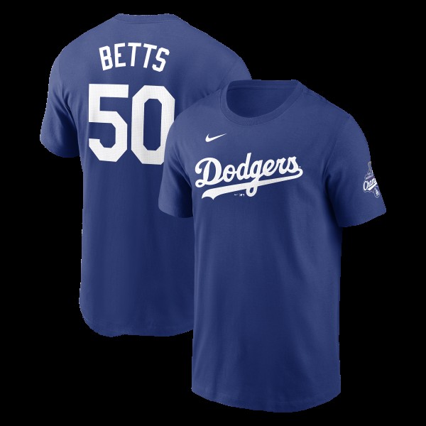 Los Angeles Dodgers Mookie Betts Nike Royal 2025 World Series Champions Name & Number T-Shirt