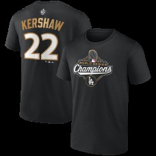 Los Angeles Dodgers Clayton Kershaw Fanatics Black 2025 World Series Champions Name & Number T-Shirt