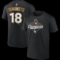 Los Angeles Dodgers Yoshinobu Yamamoto Fanatics Black 2025 World Series Champions Name & Number T-Shirt