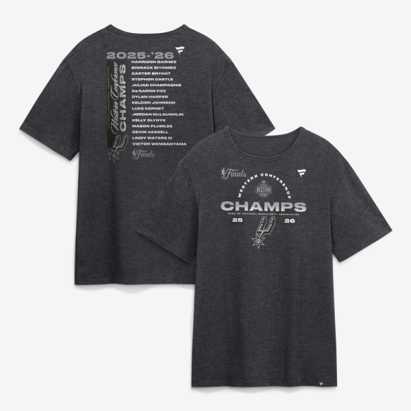Футболка San Antonio Spurs Fanatics Heather Charcoal 2026 NBA Western Conference Champions Roster