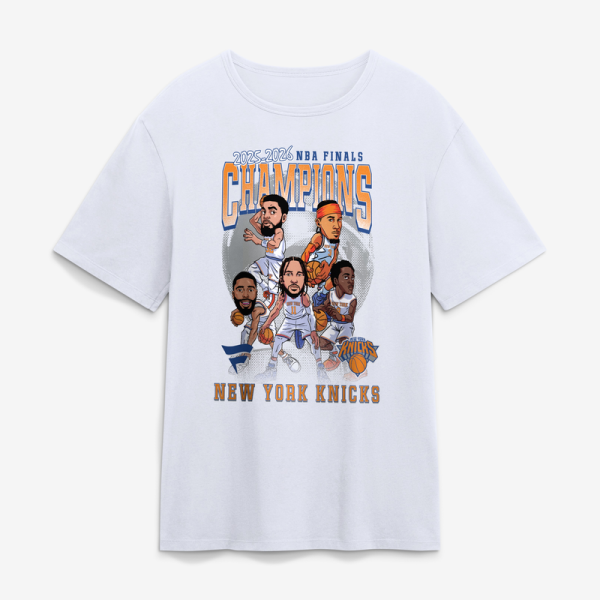 Футболка New York Knicks Fanatics White 2026 NBA Finals Champions Caricature Roster Heritage