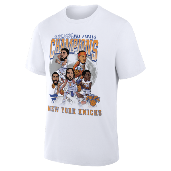 Футболка New York Knicks Fanatics White 2026 NBA Finals Champions Caricature Roster Heritage