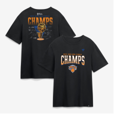 Футболка New York Knicks Fanatics Black 2026 NBA Finals Champions Roster Trophy