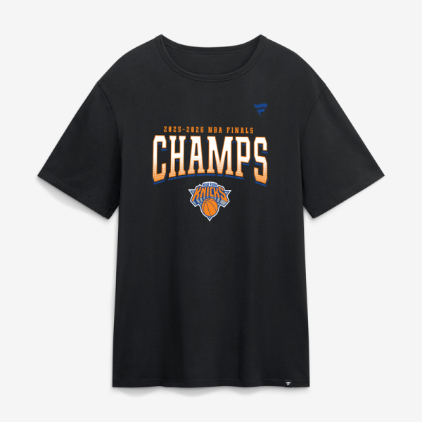 Футболка New York Knicks Fanatics Black 2026 NBA Finals Champions Roster Trophy
