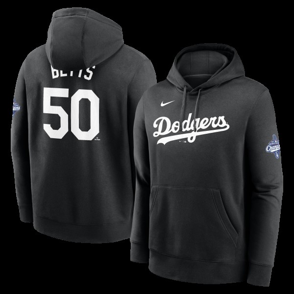 Los Angeles Dodgers Mookie Betts Nike Black 2025 World Series Champions Name & Number Hoodie