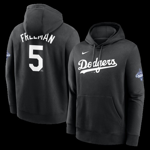 Los Angeles Dodgers Freddie Freeman Nike Black 2025 World Series Champions Name & Number Hoodie