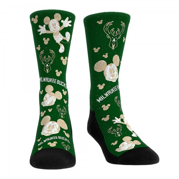 Три пары носков Mickey Mouse Milwaukee Bucks Rock Em Unisex Disney Crew - Hunter Green