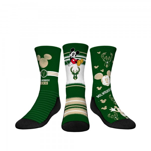 Три пары носков Mickey Mouse Milwaukee Bucks Rock Em Youth Disney Crew - Hunter Green