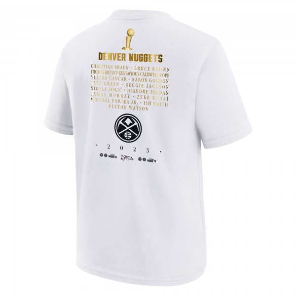 Футболка Denver Nuggets Nike Youth 2023 NBA Finals Champions Celebration Roster - White