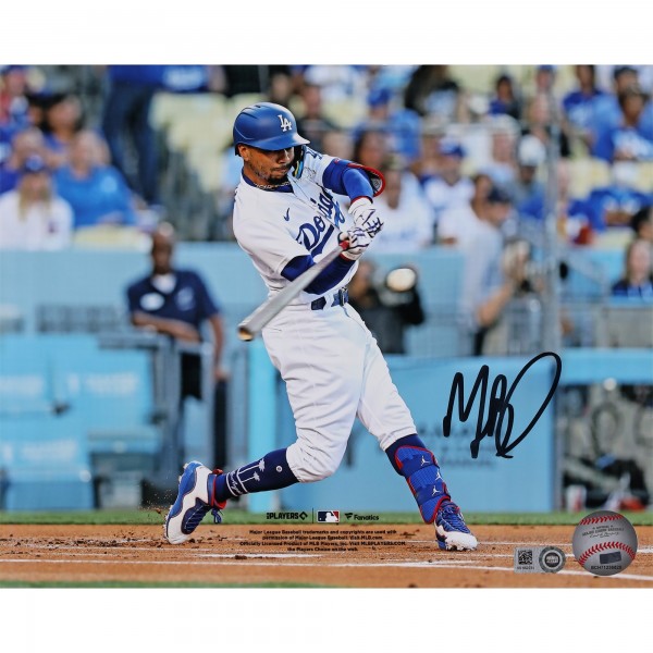 Mookie Betts Los Angeles Dodgers Autographed Fanatics Authentic 8 x 10 White Jersey Hitting Photograph