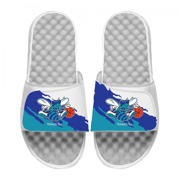 Шлепки Charlotte Hornets ISlide x Mitchell & Ness Youth Paint Stripe - White