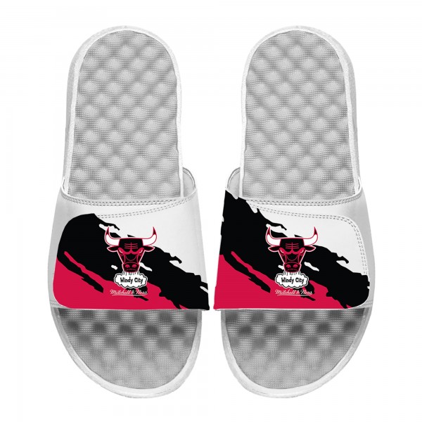 Шлепки Chicago Bulls ISlide x Mitchell & Ness Youth Paint Stripe - White