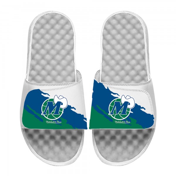 Шлепки Dallas Mavericks ISlide x Mitchell & Ness Youth Paint Stripe - White