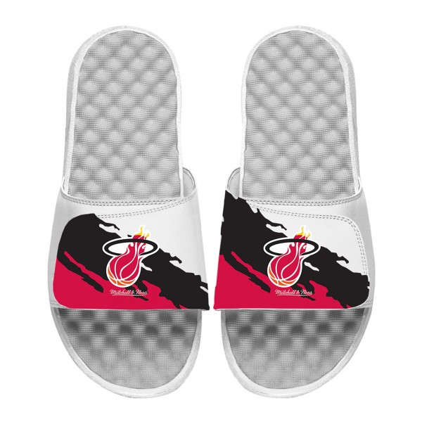 Miami Heat ISlide x Mitchell & Ness White Paint Stripe Slide Sandals
