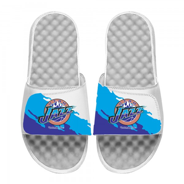 Шлепки Utah Jazz ISlide x Mitchell & Ness Paint Stripe - White