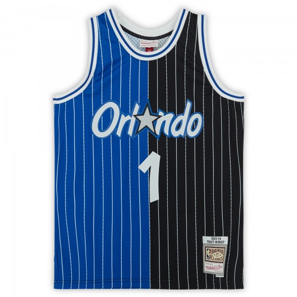 Tracy McGrady Orlando Magic Fanatics Authentic Autographed Black and Blue Split Mitchell & Ness 2003-04 Swingman Jersey
