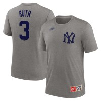 New York Yankees Babe Ruth Nike Heather Gray Cooperstown Collection Tri-Blend Name & Number T-Shirt