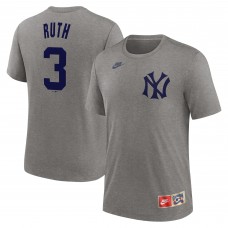 New York Yankees Babe Ruth Nike Heather Gray Cooperstown Collection Tri-Blend Name & Number T-Shirt