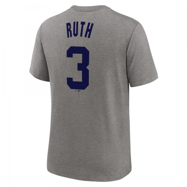 New York Yankees Babe Ruth Nike Heather Gray Cooperstown Collection Tri-Blend Name & Number T-Shirt